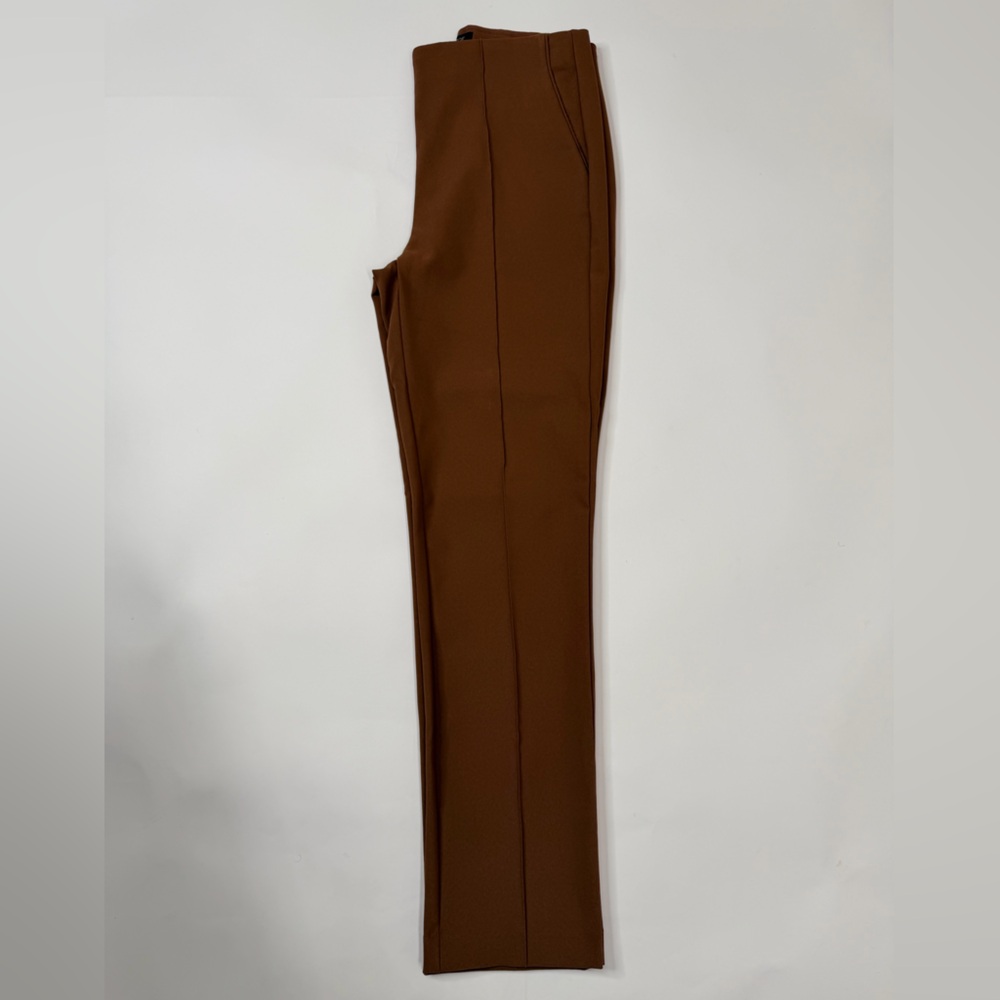Chocolate Brown Skinny Trousers Crease Front Fitted Straight Leg Dress Pant Slim - Picture 5 of 17